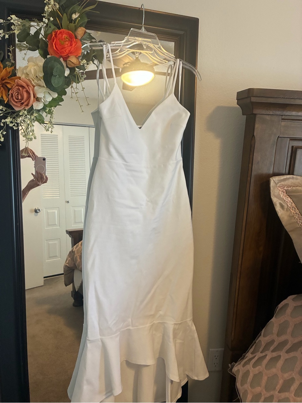 Lulu's White V-Neck Maxi Dress with Flounced Hem